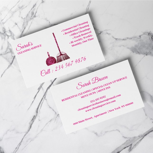 Cleaning Service Janitorial pink sparkle Trendy Business Card (Cleaning Service Janitorial pink sparkle Trendy Business Card)