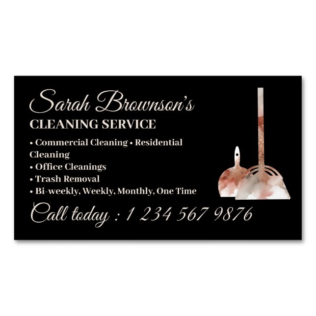 Cleaning Service Janitorial Watercolor Beige Business Card Magnet (Front)