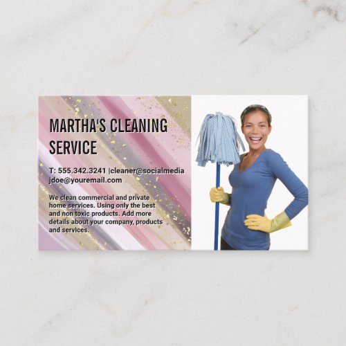 Cleaning Service  Lady Holding Mop Business Card