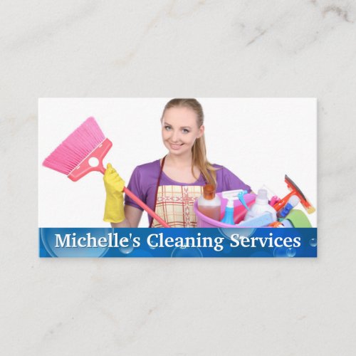 Cleaning Service Lady  Soap Bubbles Business Card