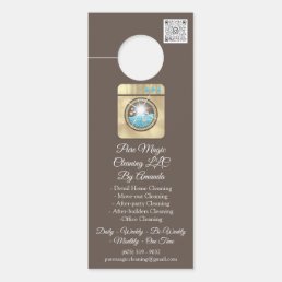 Cleaning Service Laundy Washing QR Code Gold Brown Door Hanger