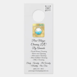 Cleaning Service Laundy Washing QR Code Gold Gray Door Hanger