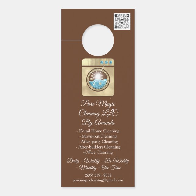 Cleaning Service Laundy Washing QR Code Golden Door Hanger (Front)