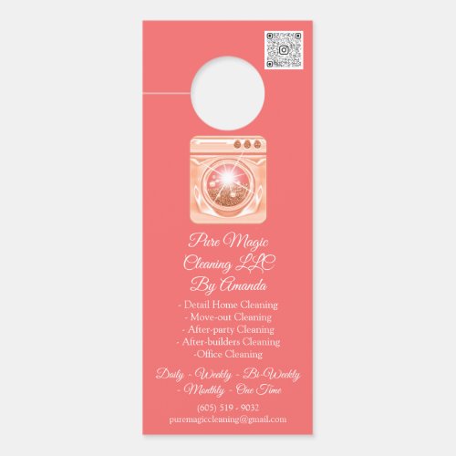 Cleaning Service Laundy Washing QRCode Coral Peach Door Hanger