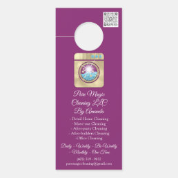 Cleaning Service Laundy Washing QRCode Gold Purple Door Hanger