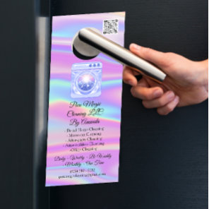 Cleaning Service Laundy Washing QRCode Holograph Door Hanger