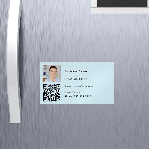 Cleaning service light blue photo QR code Business Card Magnet