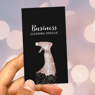 Cleaning Service Luxury Black Floral Spray Cleaner Business Card