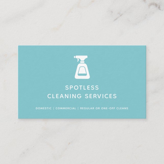 Cleaning Service Maid Aqua Blue Spray Bottle Business Card (Front)