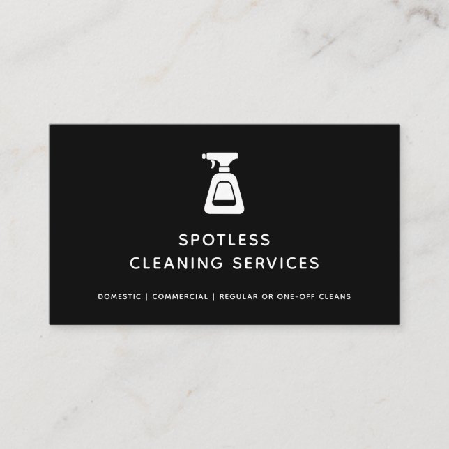 Cleaning Service Maid Black Spray Bottle Business Card (Front)