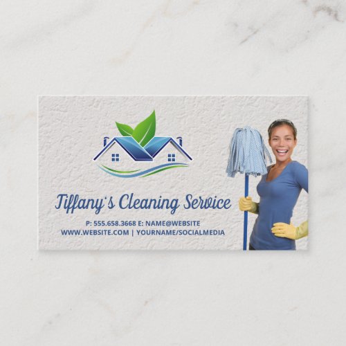 Cleaning Service  Maid Cleaning Holding Mop Business Card