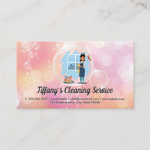 Cleaning Service  Maid Cleaning  Soap Bubbles Business Card