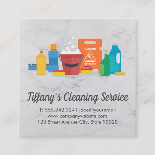 Cleaning Service | Maid Cleaning Supplies Square Business Card (Front)