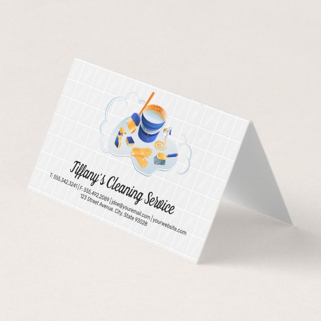 Cleaning Service | Maid Cleaning Supplies Tiles Business Card (Front)