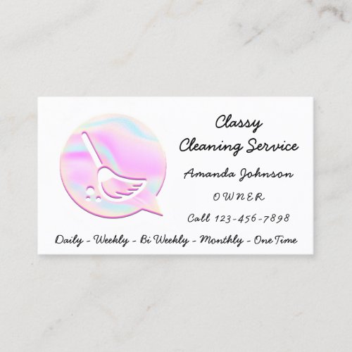 Cleaning Service Maid Holograph Groom Logo Pink QR Business Card