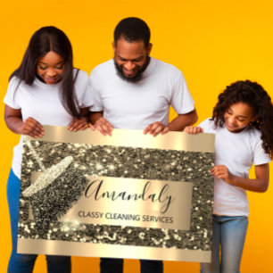 Cleaning Service Maid House Keeping Gold Glitter Business Card