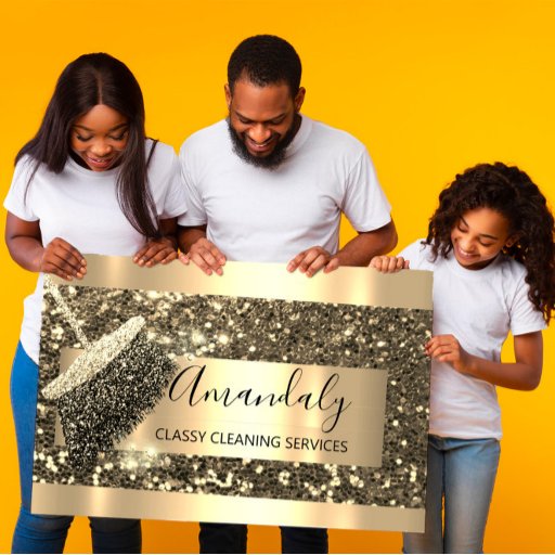 Customizable Cleaning Service Maid House Keeping Gold Glitter Business Card