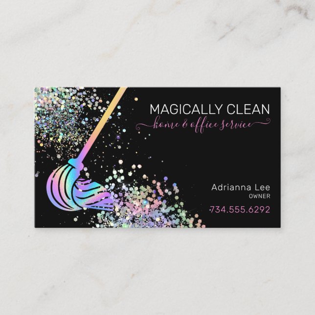 Cleaning Service Maid House & Office Holographic  Business Card (Front)