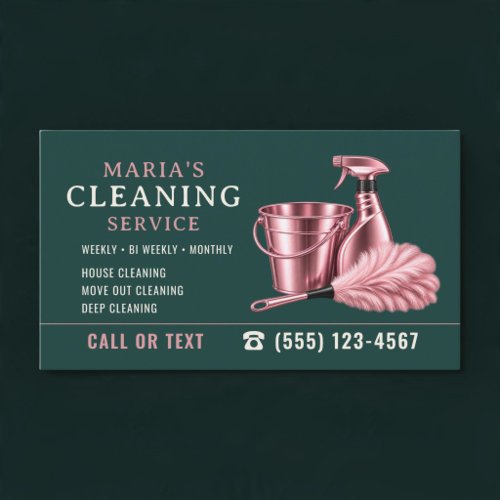 Cleaning Service Maid House Pink Green Business Card