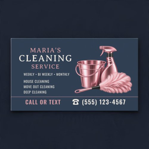 Cleaning Service Maid House Pink Navy Blue Business Card