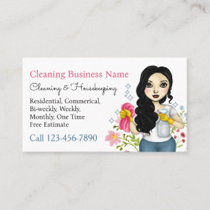 Cleaning Service Maid Housekeeping Floral Business Card