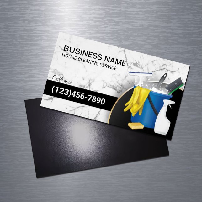 Cleaning Service Maid Housekeeping Trendy Marble Business Card Magnet (Creator Uploaded)