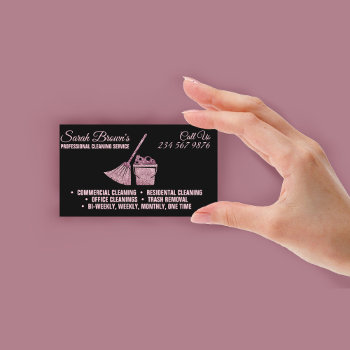 Cleaning Service Maid Janitorial Pink Sparkling Business Card by PineLemonMarketing at Zazzle