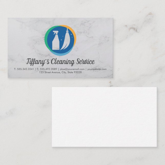 Cleaning Service | Maid Logo | Marble Business Card (Front/Back)