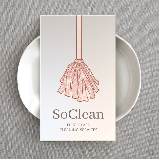 Cleaning Service Maid Rose Gold Glitter Bus Business Card (Creator Uploaded)