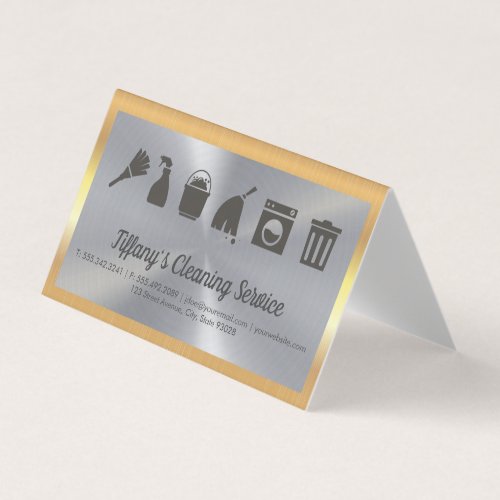 Cleaning Service  Maid Supplies  Gold Border Business Card