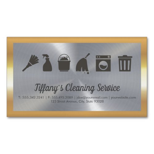 Cleaning Service  Maid Supplies  Gold Border Business Card Magnet