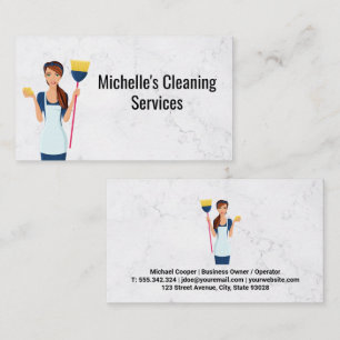 Cleaning Service   Maid with Broom   Marble Business Card