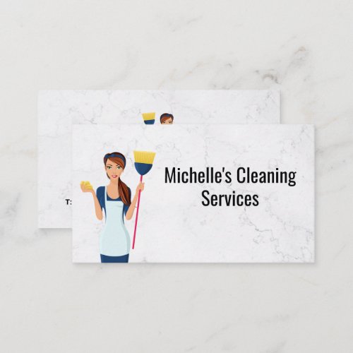 Cleaning Service  Maid with Broom  Marble Business Card