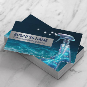 Cleaning Service Modern Blue Glowing Spray Cleaner Business Card