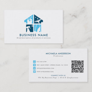 Cleaning Service Modern Logo & QR Code Business Card
