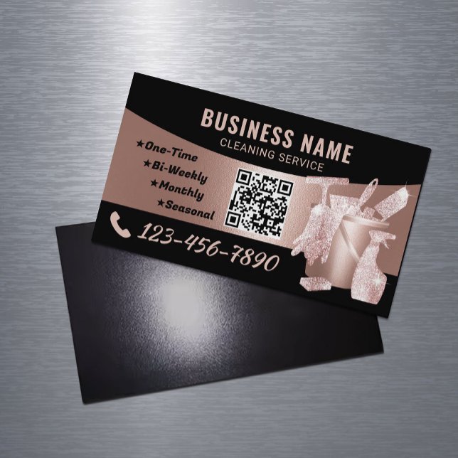 Cleaning Service Modern Rose Gold Housekeeping Business Card Magnet (Creator Uploaded)