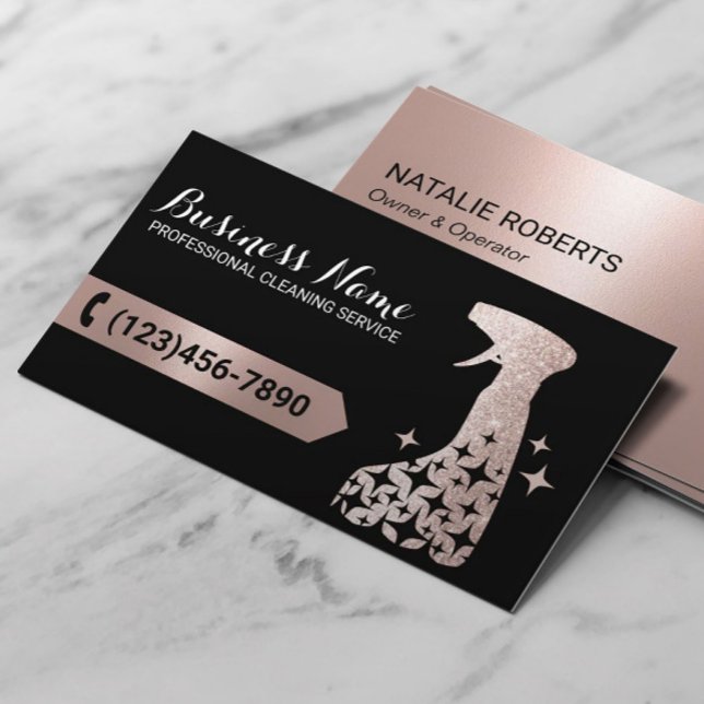 Cleaning Service Modern Rose Gold Spray Cleaner Business Card (Creator Uploaded)