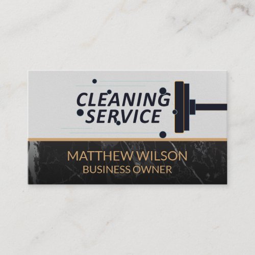 Cleaning Service  Mop Broom  Black Marble Business Card