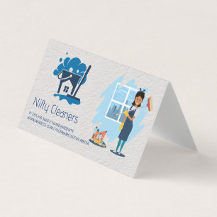 Cleaning Service   Mop Broom House Logo Business Card