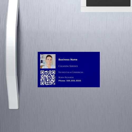 Cleaning service navy blue photo QR code Business Card Magnet