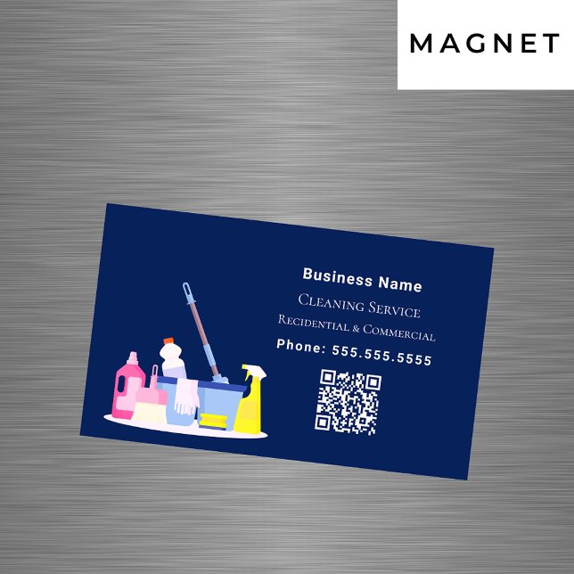 Cleaning service navy blue QR code Business Card Magnet (Creator Uploaded)