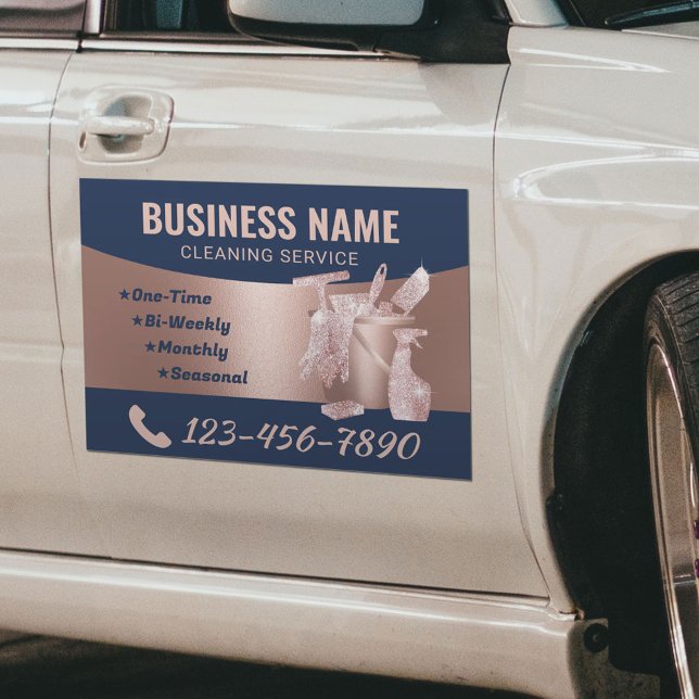 Cleaning Service Navy & Rose Gold Housekeeping Car Magnet (Creator Uploaded)