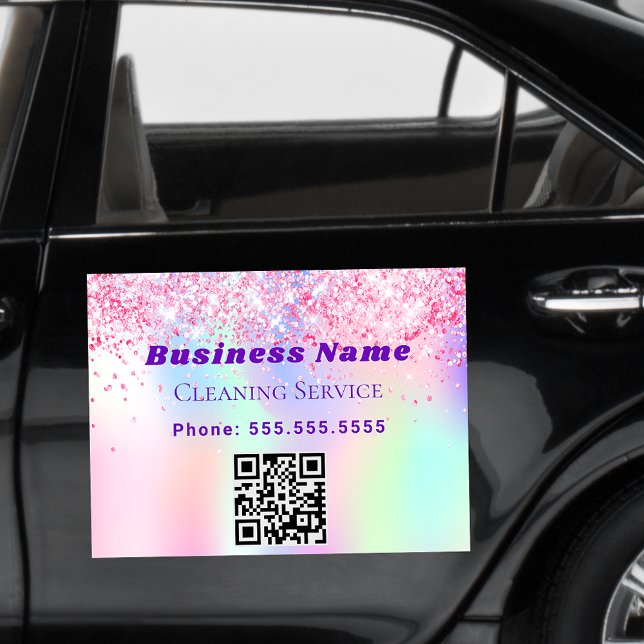 Cleaning service pink purple QR code Car Magnet (Creator Uploaded)