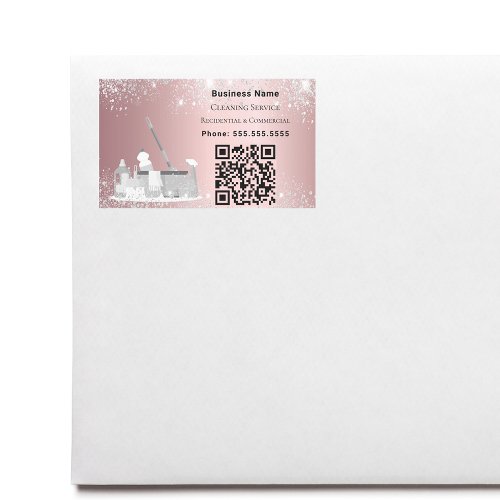 Cleaning service pink silver glitter dust QR code Rectangular Sticker