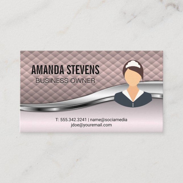 Cleaning Service | Pink Tiling Metallic Trim Business Card (Front)