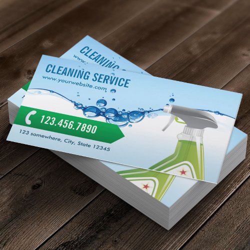 Cleaning Service Professional Blue Water Bubbles Business Card