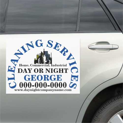 Cleaning service professional Logo  buildings blue Car Magnet