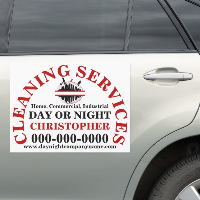 Cleaning service professional Logo  buildings red Car Magnet (In Situ)