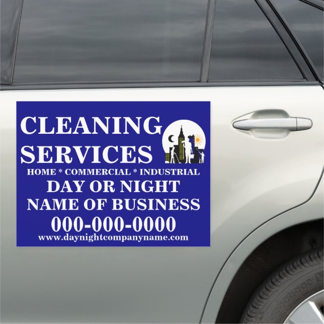 Cleaning service professional Logo cityscape blue Car Magnet (In Situ)