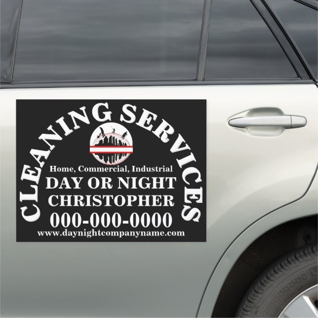 Cleaning service professional Logo on black Car Magnet (In Situ)